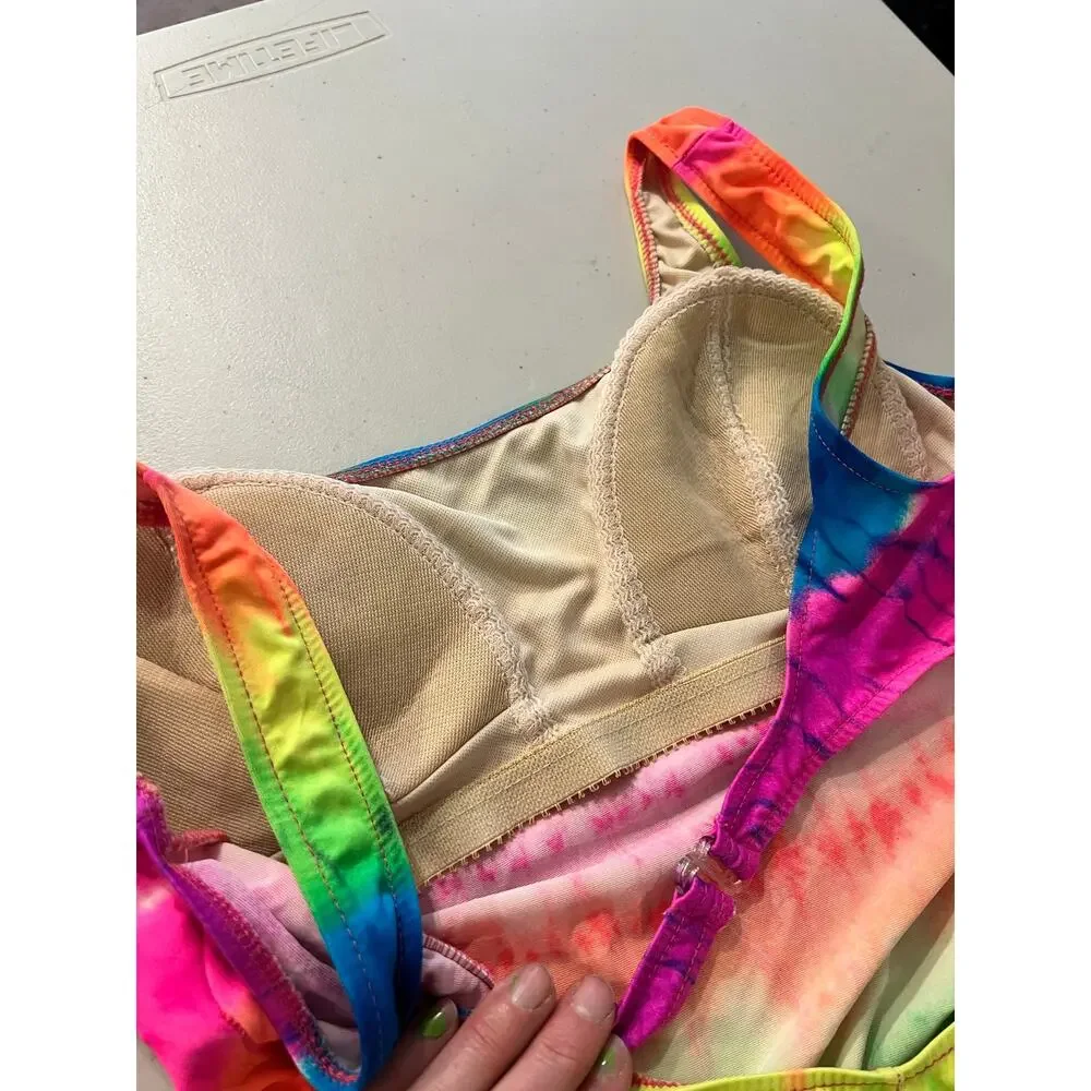 Vintage Rainbow Tie Dyed One Piece Swim Suit Size Small - Medium